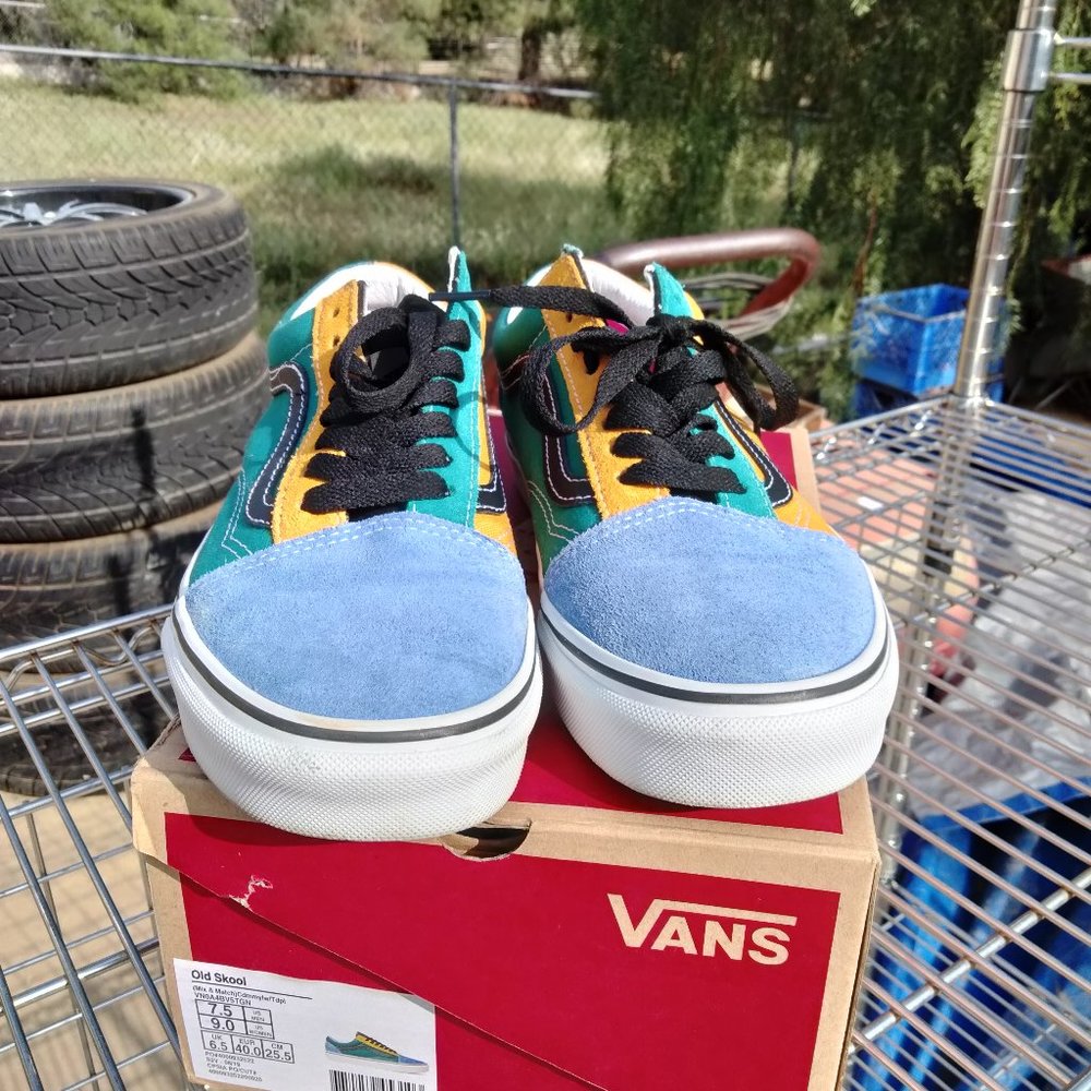 VANS Old Skool Sneakers shoes Mix and Match Yellow Blue Green 9.0W 7.5M Used